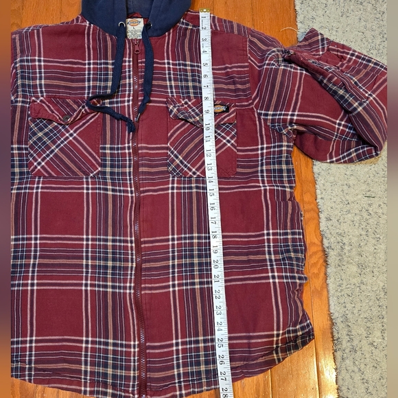 Dickies Plaid Hooded Zip-up Shacket with Navy Hood Large - Picture 6 of 10